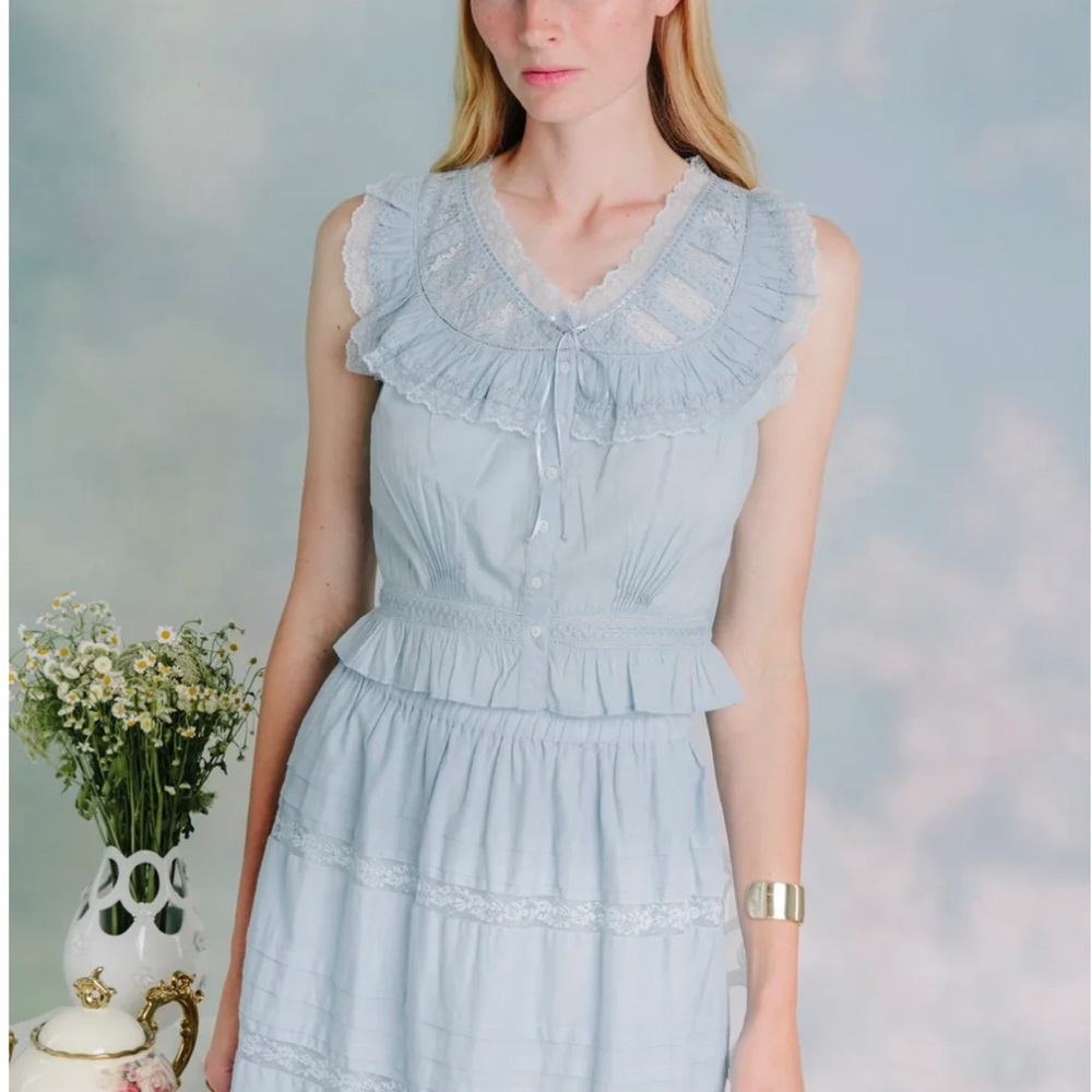 Love The Label Wallis Top, Ruffle, Bow, Light Blue, Small